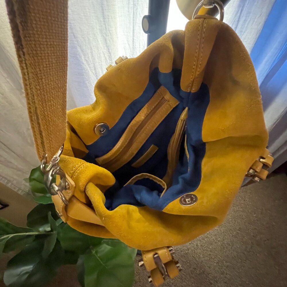 NINE WEST hobo‎ bag golden suede good condition silver hardware medium preppy - Picture 8 of 12